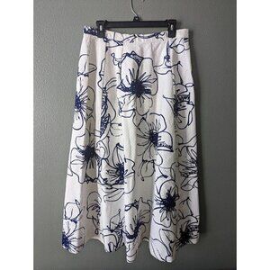 Midge Grant Vintage Fit Flare Long Floral Skirt Modest Navy White